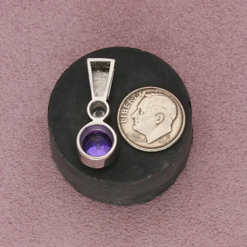 sterling silver purple & clear cz fire opal pendant - Picture 3 of 3